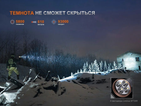 Фонарь тактический Fenix TK35R 5800 Lumen (4*LuminusSFT25R+1*UVSST08, 2*ARB-L18-4000)